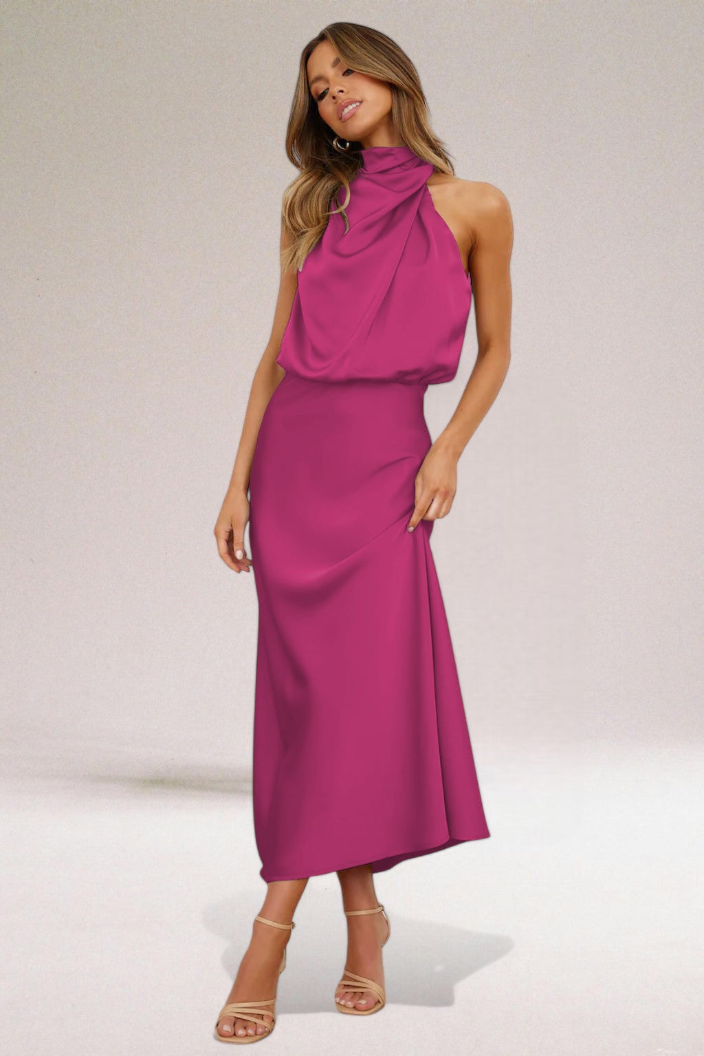 Flavia | Robe Glamour en Satin à Col Halter