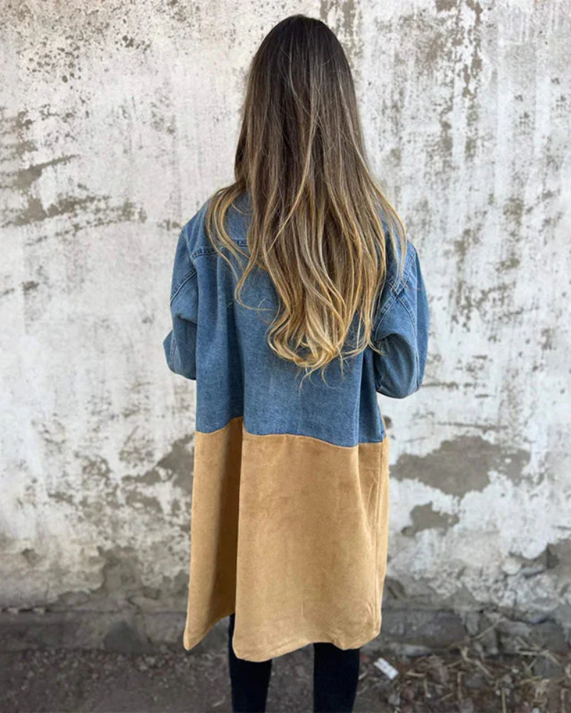 Marites | Manteau Mi-Saison en Denim et Suédine