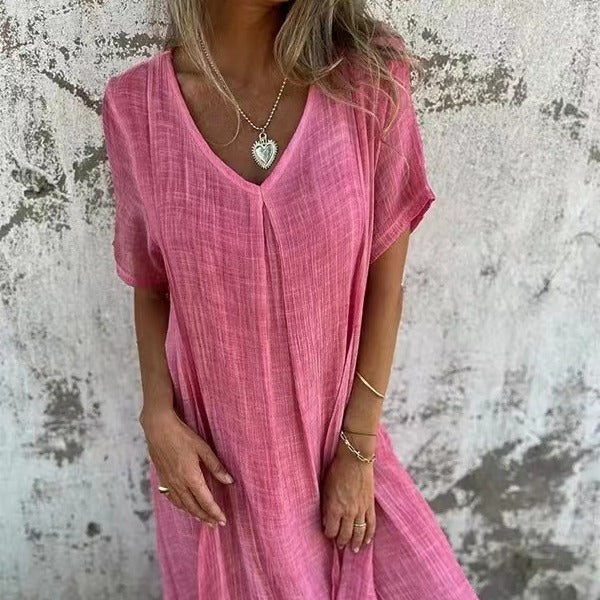Naia | Robe légère à col en V en coton et lin