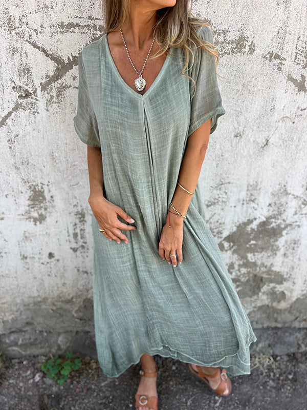 Naia | Robe légère à col en V en coton et lin