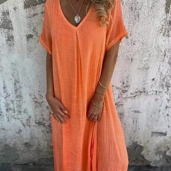Naia | Robe légère à col en V en coton et lin