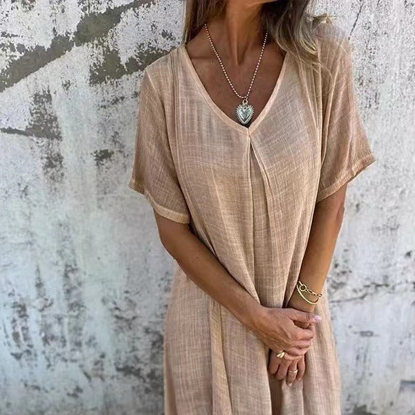 Naia | Robe légère à col en V en coton et lin