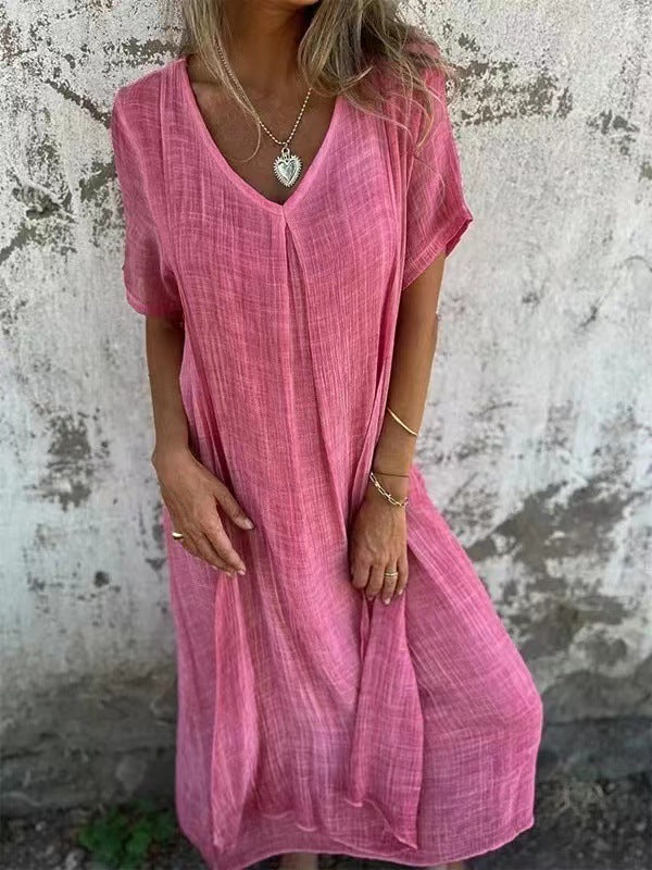 Naia | Robe légère à col en V en coton et lin