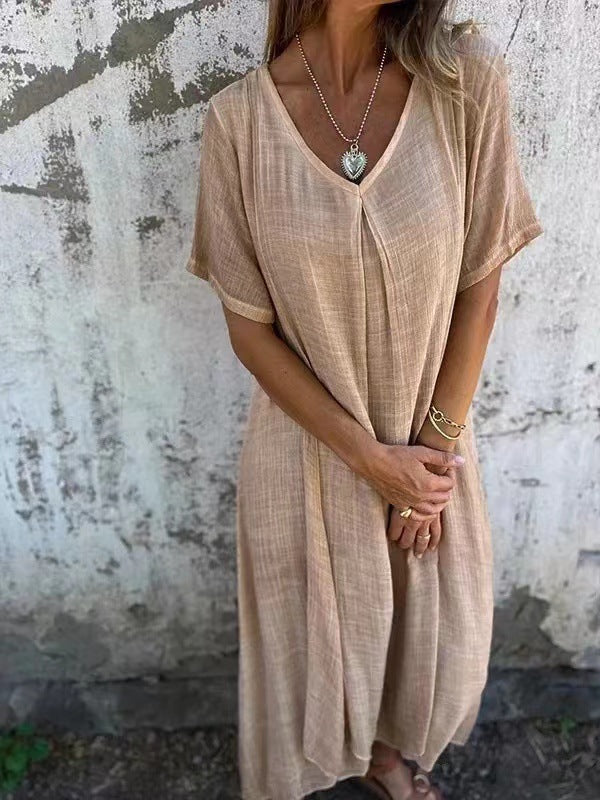 Naia | Robe légère à col en V en coton et lin