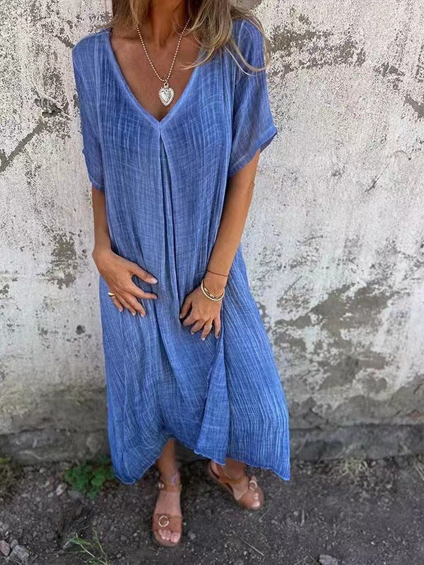 Naia | Robe légère à col en V en coton et lin